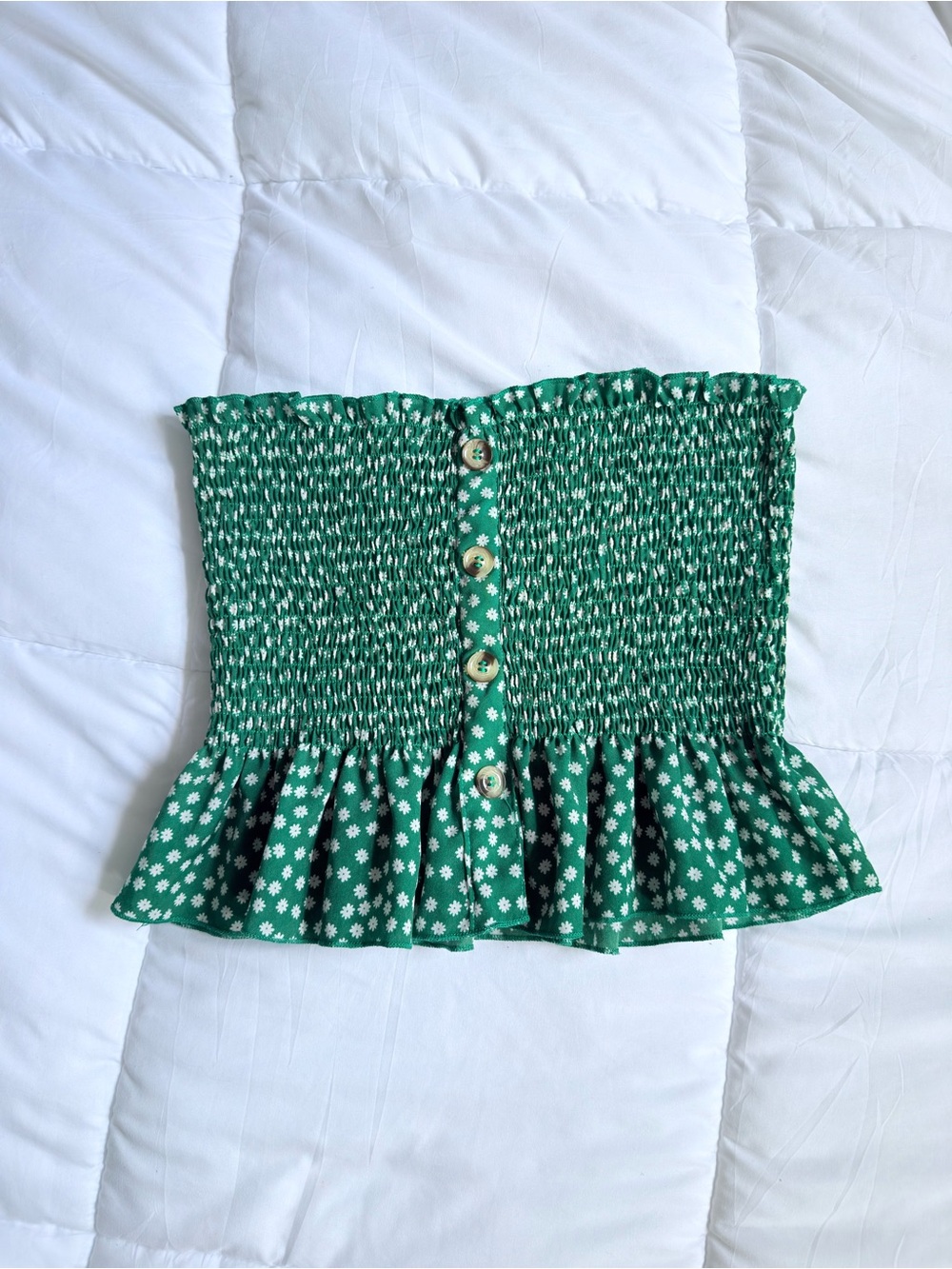 Green Ruffle Tube Top | Floral Y2K Cute